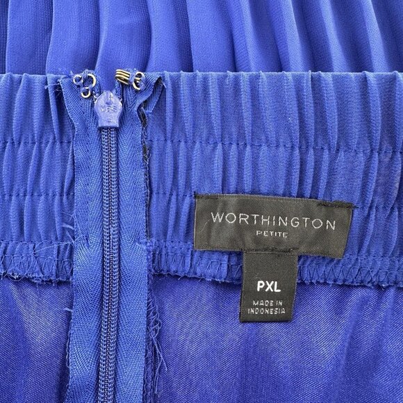 Worthington Petite PXL Royal Blue Pleated Maxi Skirt Drawstring & Zipper Cobalt - Picture 2 of 14